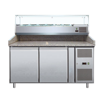 Meuble à Pizza – Dessus Marbre + Vitrine à Ingrédients GN