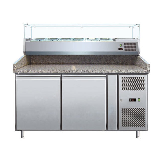 Meuble à Pizza – Dessus Marbre + Vitrine à Ingrédients GN